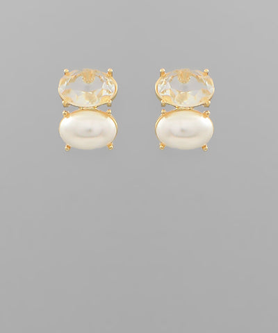2 Oval Crystal Earrings Clear/Cream