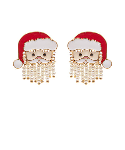 Christmas Santa Face & Tassel Earrings, Cream/Red/White