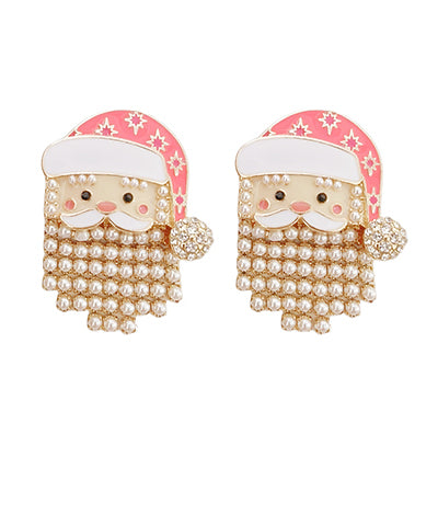 Christmas Santa &  Pearl Tassel Earrings, White/Pink