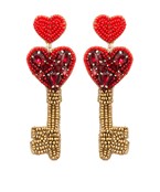 Heart Key Beads Drop Earings , Red