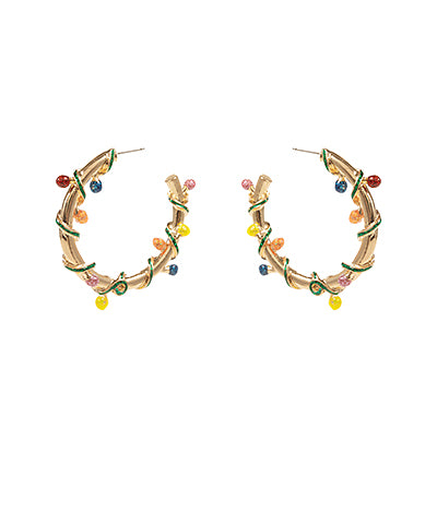 30mm Decorated w/Christmas Light Open Hoops, Gold