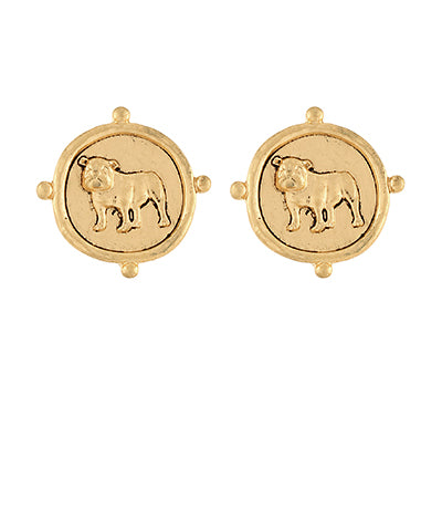 Standing Bulldog Coin Earrings, Vintage Gold