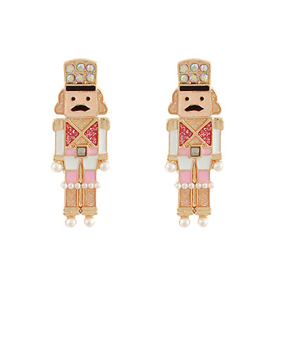 Christmas Nutcracker Earrings, White/Pink