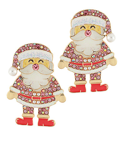 Christmas Santa Glitter Earrings, Pink