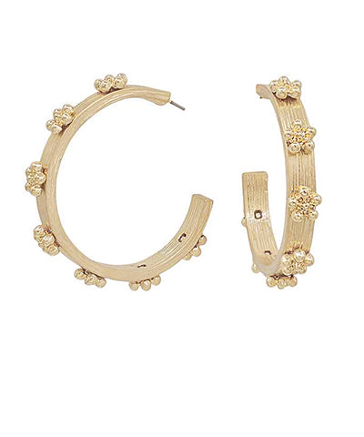 40mm Flower Station Brushed Hoops, Gold