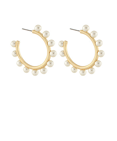 Dotted Pearl Metal Hoops, Cream/Gold