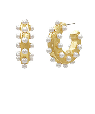 Pearl Embellishment Hoops, Cream/Gold