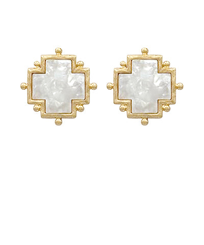 Dotted Cross Acetate Earrings, White/Gold