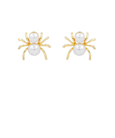 Spider and Pearl Earrings, Cream/Gold