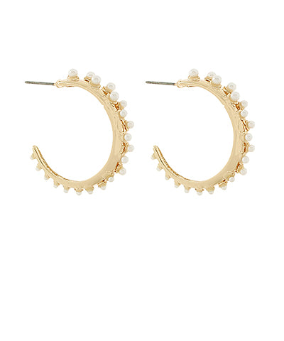 Pearl Station Hoops,  Gold/Cream