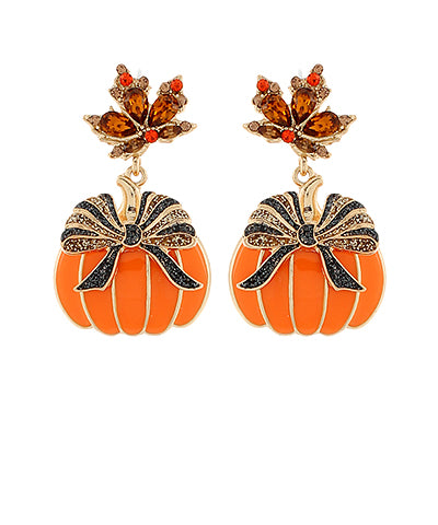 Ribbon & Pumpkin Drop Earrings, Orange/Gold