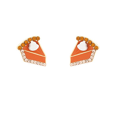 Pave Pumpkin Pie Enamel Earrings, Orange/Gold