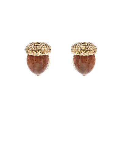 Textured Acorn Earring, Brown/Gold