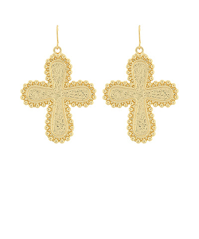 Byzantine Cross Textured Drop Earrings