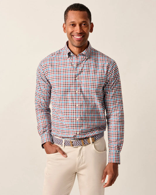 johnnie-O Featherweight Performance Button Down Shirt - Hartwick, Malibu Red