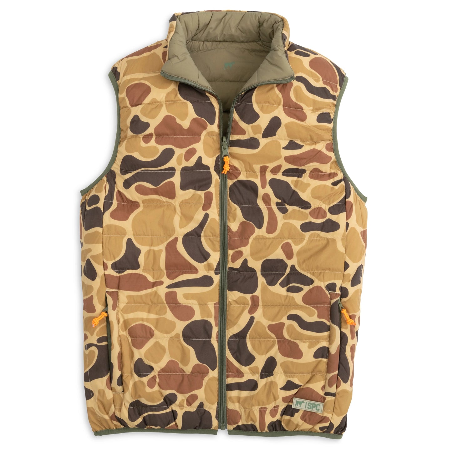 Southern Point Co. Field Series Reversible Down Vest, Olive/Camo