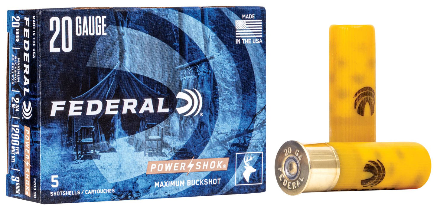 FEDERAL POWER SHOK BUCKSHOT 20GA 2.75in MAX 3 5bx