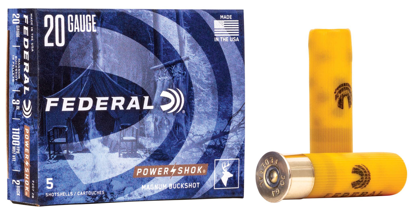 FEDERAL POWER SHOK BUCKSHOT 20GA 3in MAG 2 5bx