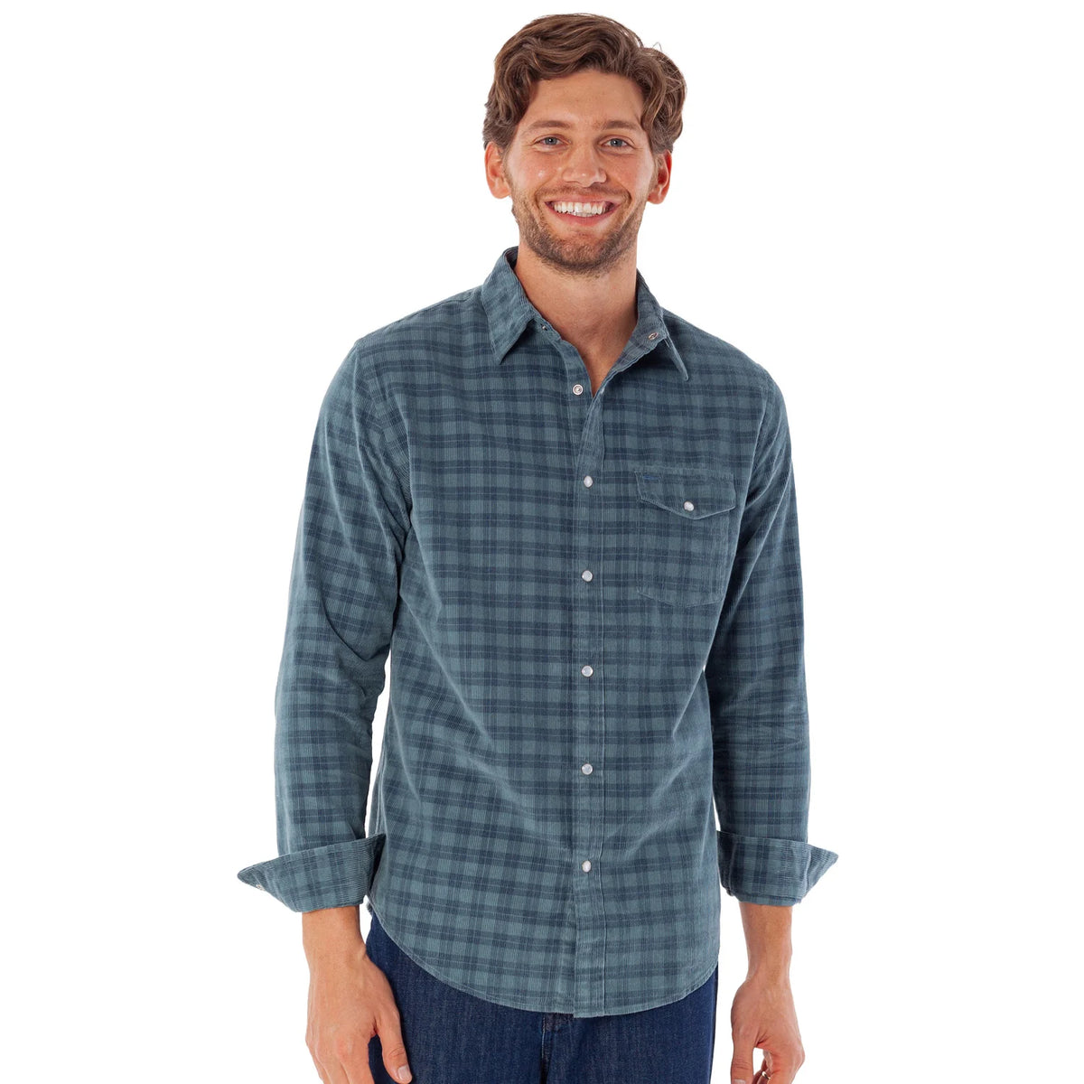 Criquet Corduroy Pearl Snap, Slate Check