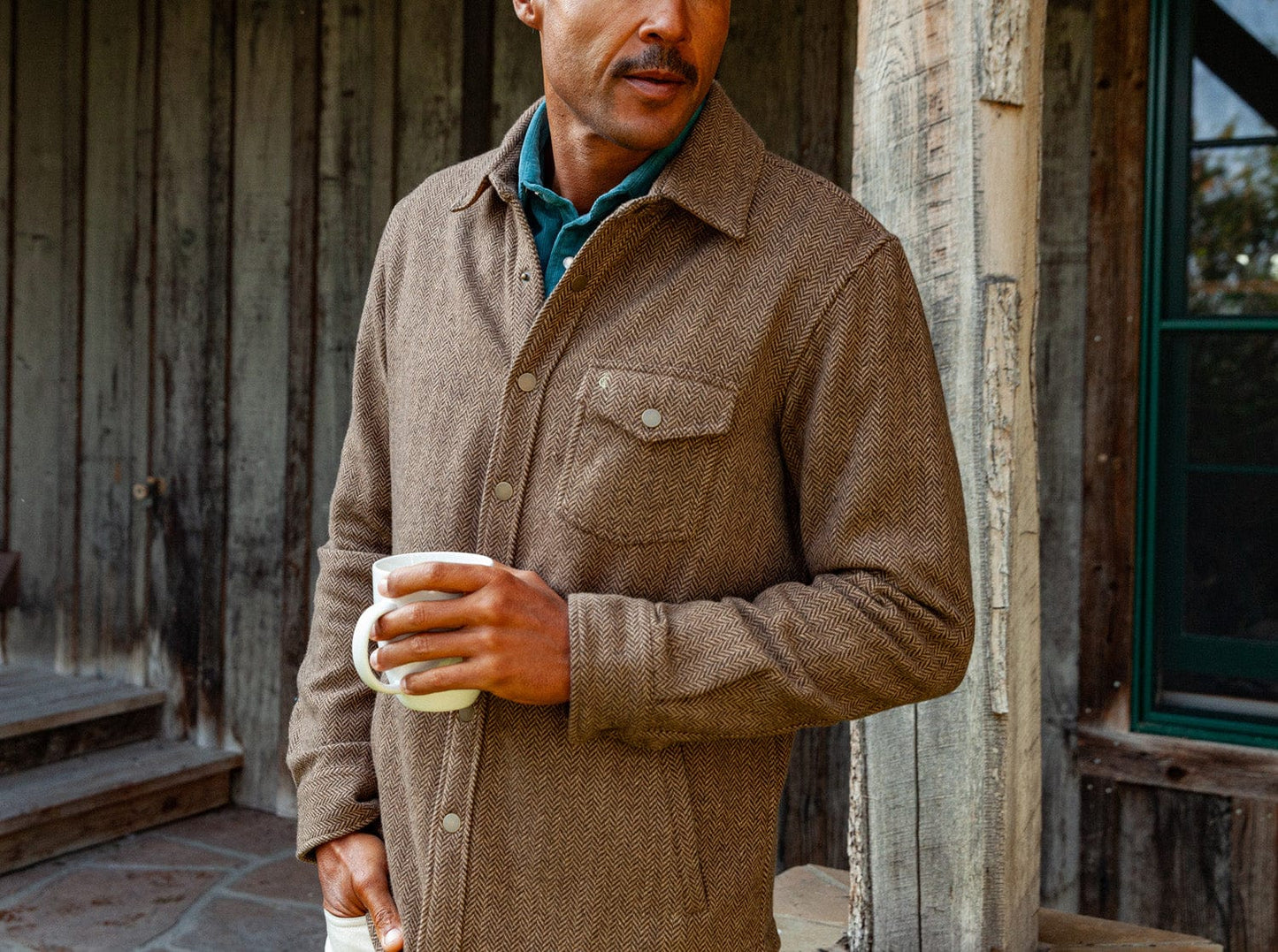 Criquet Herringbone Shacket, Camel