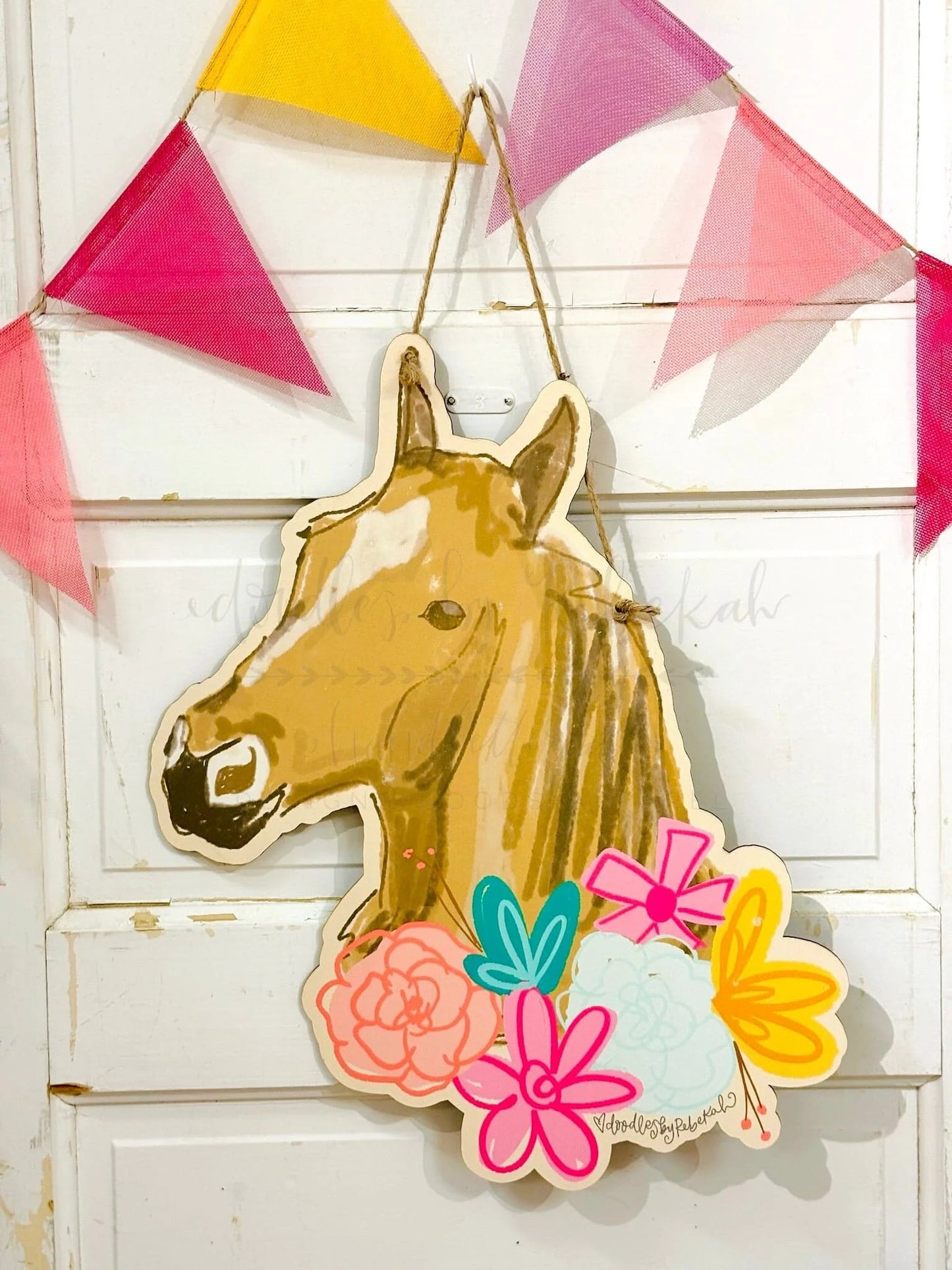 Doodles By Rebekah Floral Horse Door Hanger