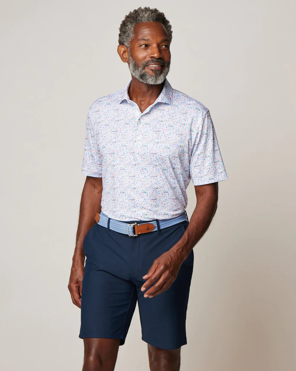 johnnie-O Sweet Carolinas Printed Jersey Performance Polo, White