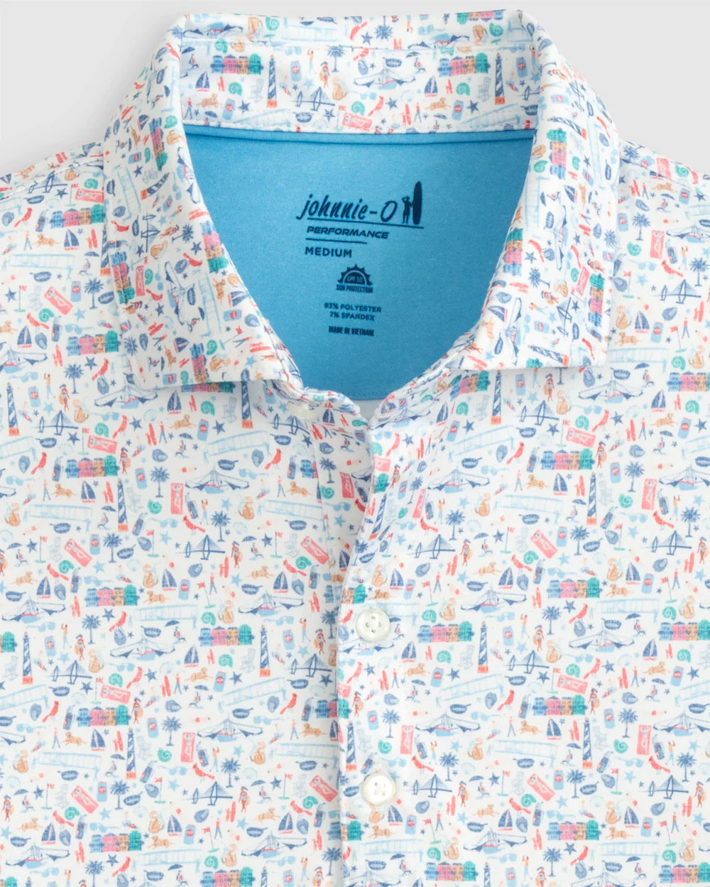 johnnie-O Sweet Carolinas Printed Jersey Performance Polo, White