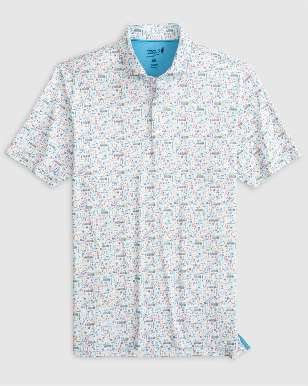 johnnie-O Sweet Carolinas Printed Jersey Performance Polo, White
