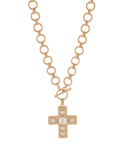 Cross & Linked Circle Chain Necklace