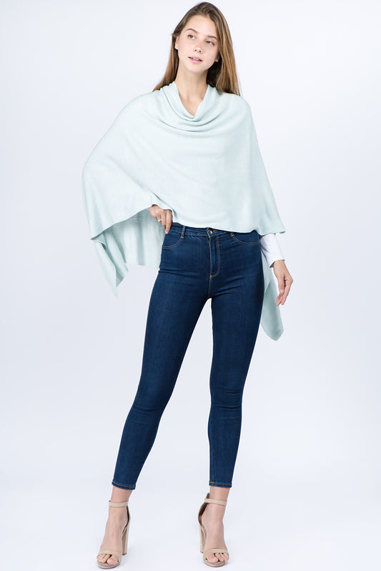 4-Season Faux Cashmere Asymmetric Topper, Powder Blue