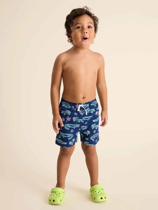 Chubbies The Mini Neon Glades Toddler Classic Swim Trunk, Navy Alligator Palms