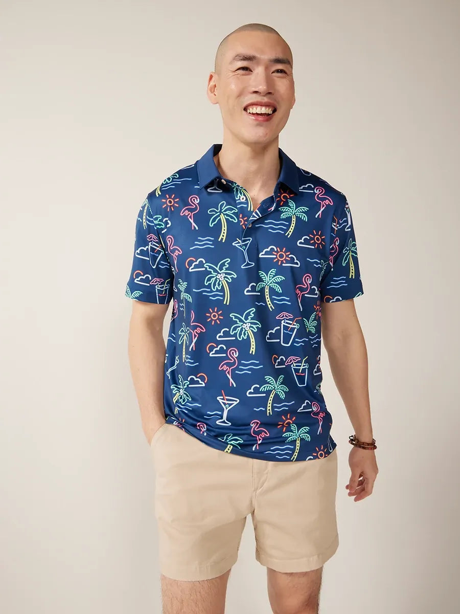 Chubbies The Neon Light Performance Polo, Navy Graphic