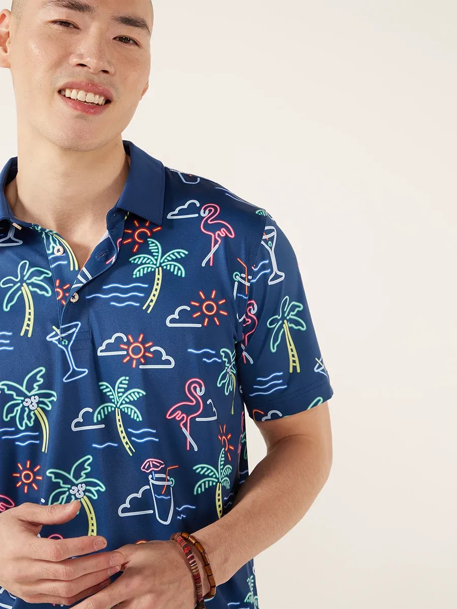 Chubbies The Neon Light Performance Polo, Navy Graphic