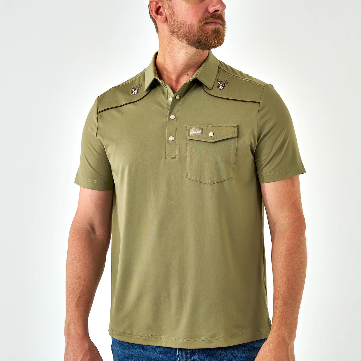 Burlebo Pearl Snap Performance Polo - Whitetail
