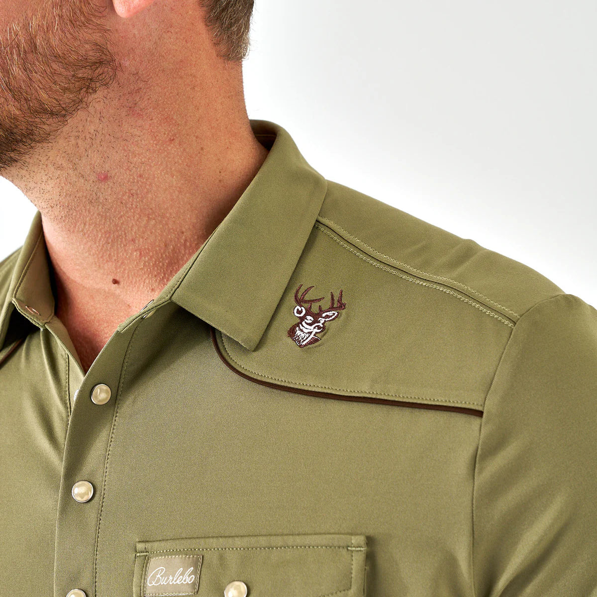 Burlebo Pearl Snap Performance Polo - Whitetail