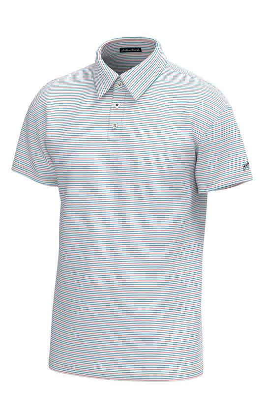Southern Point Bayside Stripe Performance Polo, White Hawaiian Blue