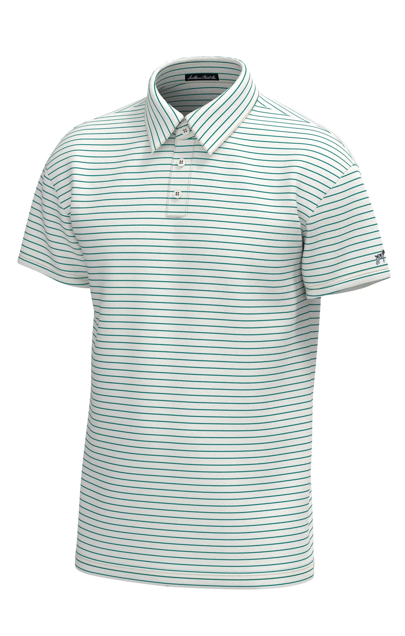 Southern Point Horizon Stripe Performance Polo, White Blue Wing Teal
