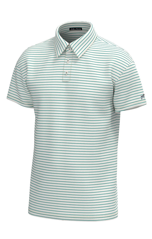 Southern Point Horizon Stripe Performance Polo, White Blue Wing Teal