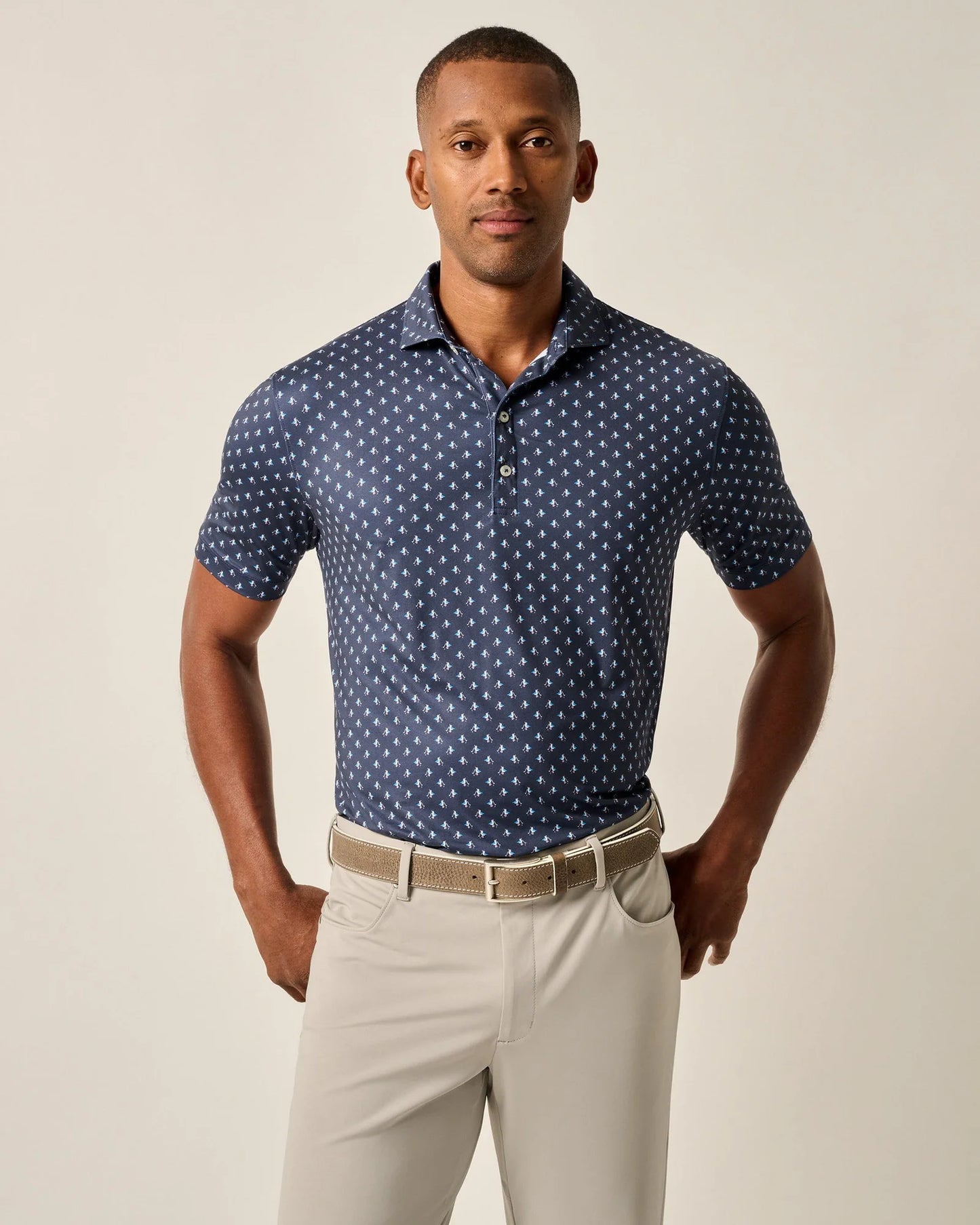 johnnie-O Featherweight Performance Polo - For the Birdies Print Navy