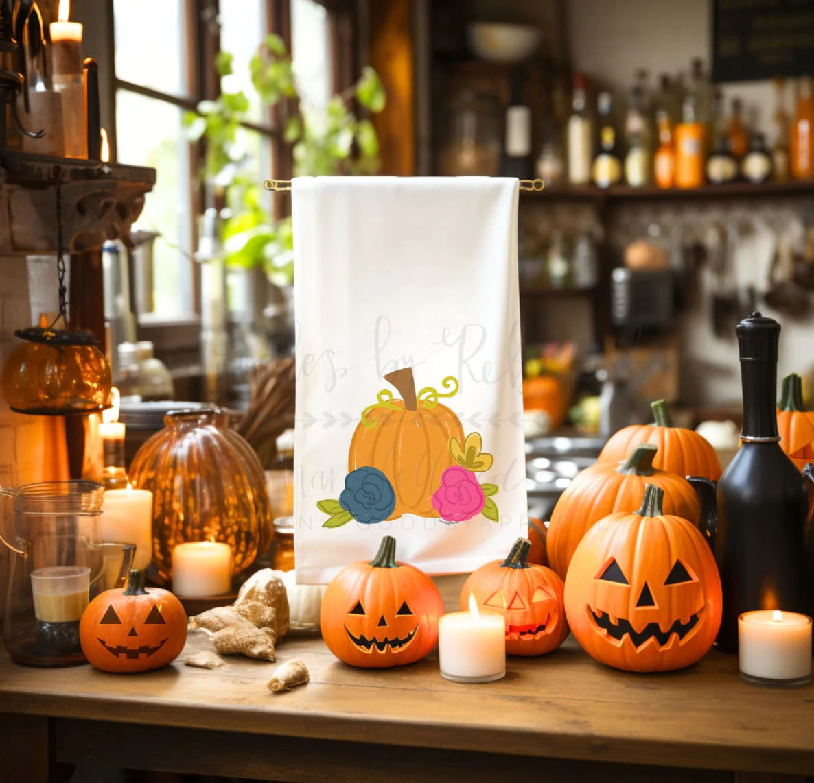 Floral Pumpkin Tea Towel
