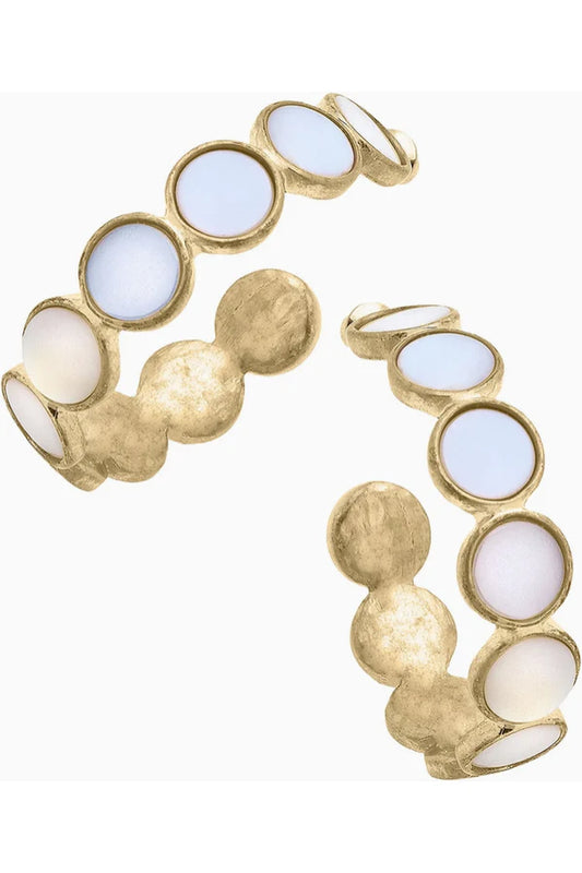 Canvas Bethany Disc Mother Of Pearl Hoop Earrings in Worn Gold