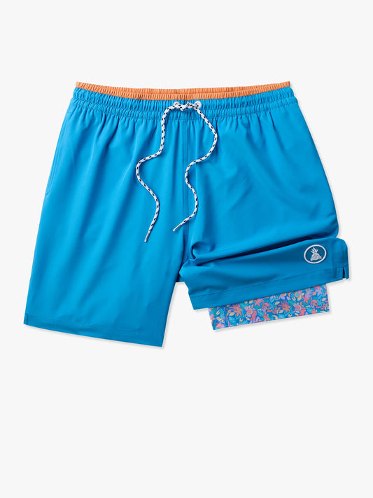 Chubbies The Blue Barracudas Lined Classic Swim Trunk, Blue/Blue Floral Liner