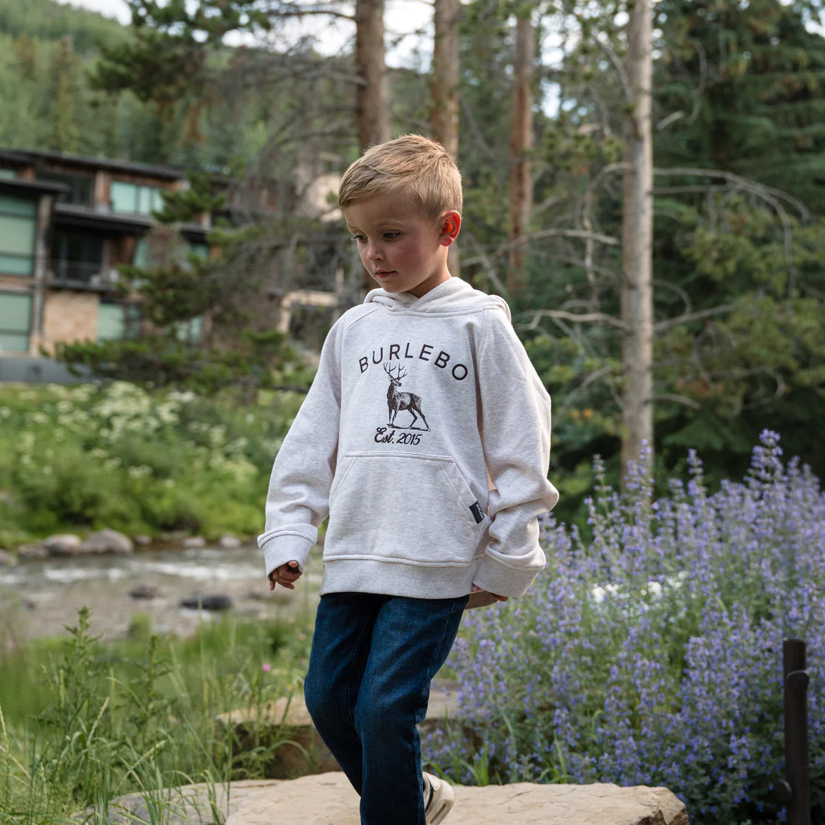 Burlebo Youth Fleece Hoodie - Whitetail Deer - Heather Oatmeal