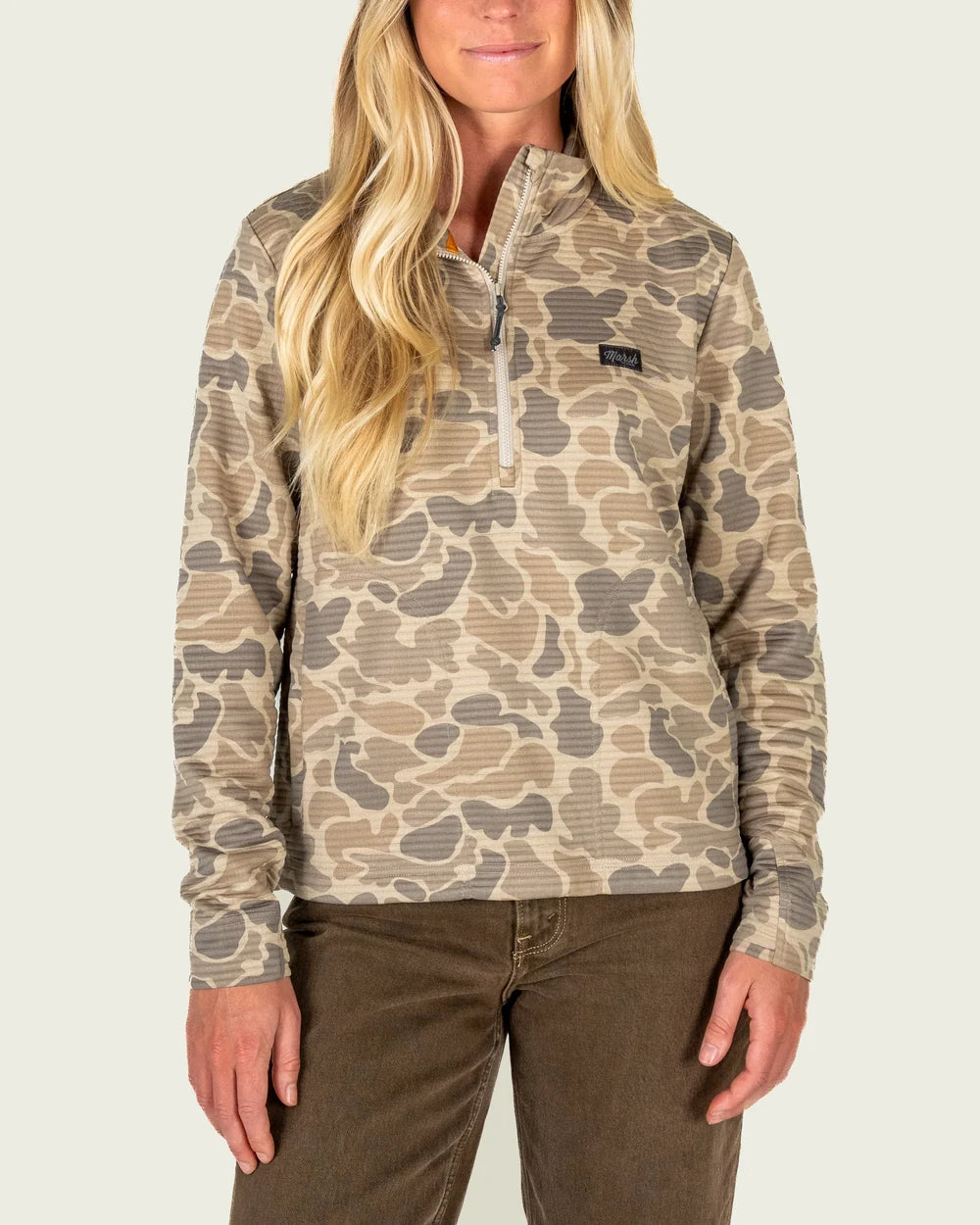 Marsh Wear Women's Sullivan Hagood Tech 1/4 Zip Fleece, Khaki Mallard Camo