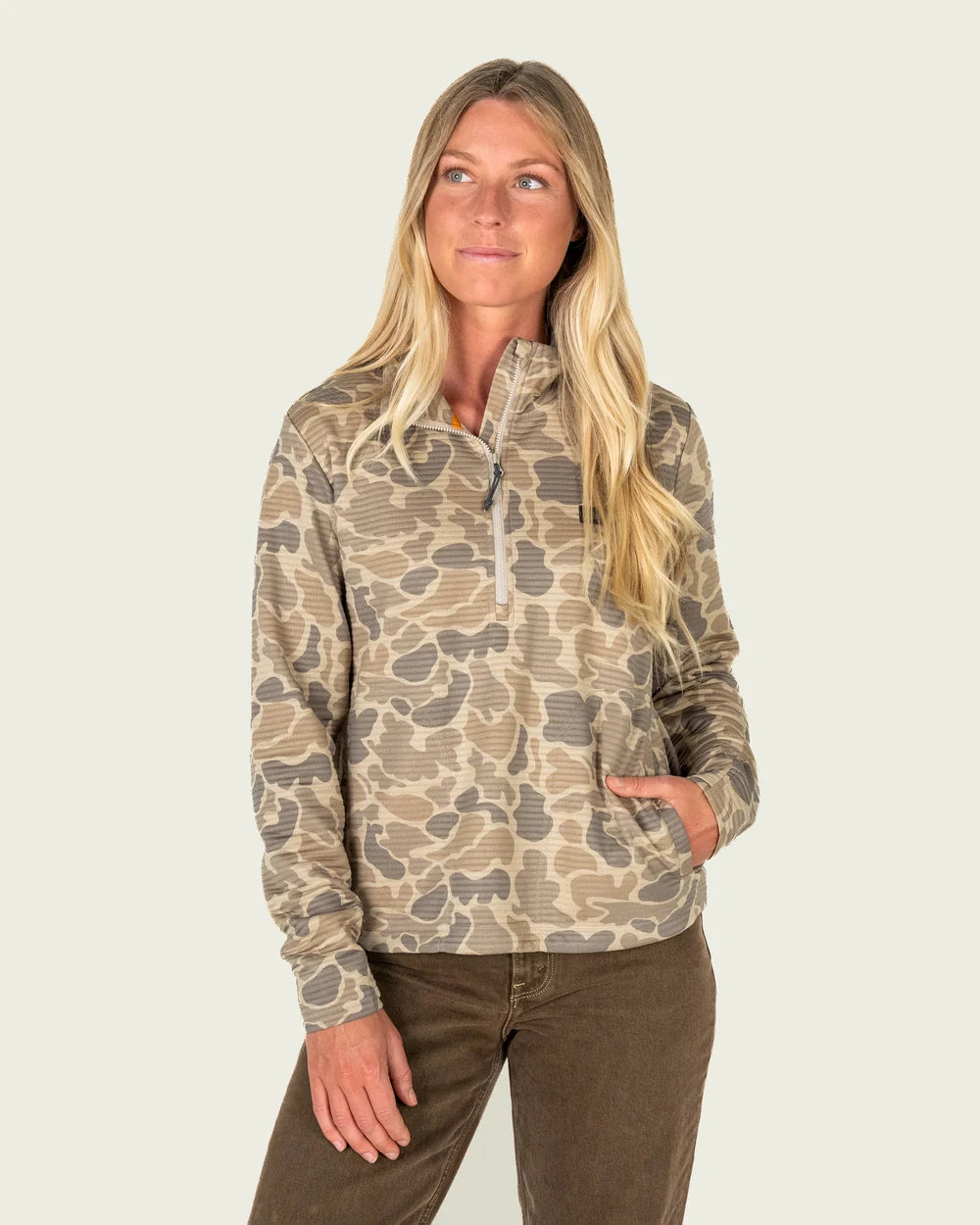 Marsh Wear Women's Sullivan Hagood Tech 1/4 Zip Fleece, Khaki Mallard Camo