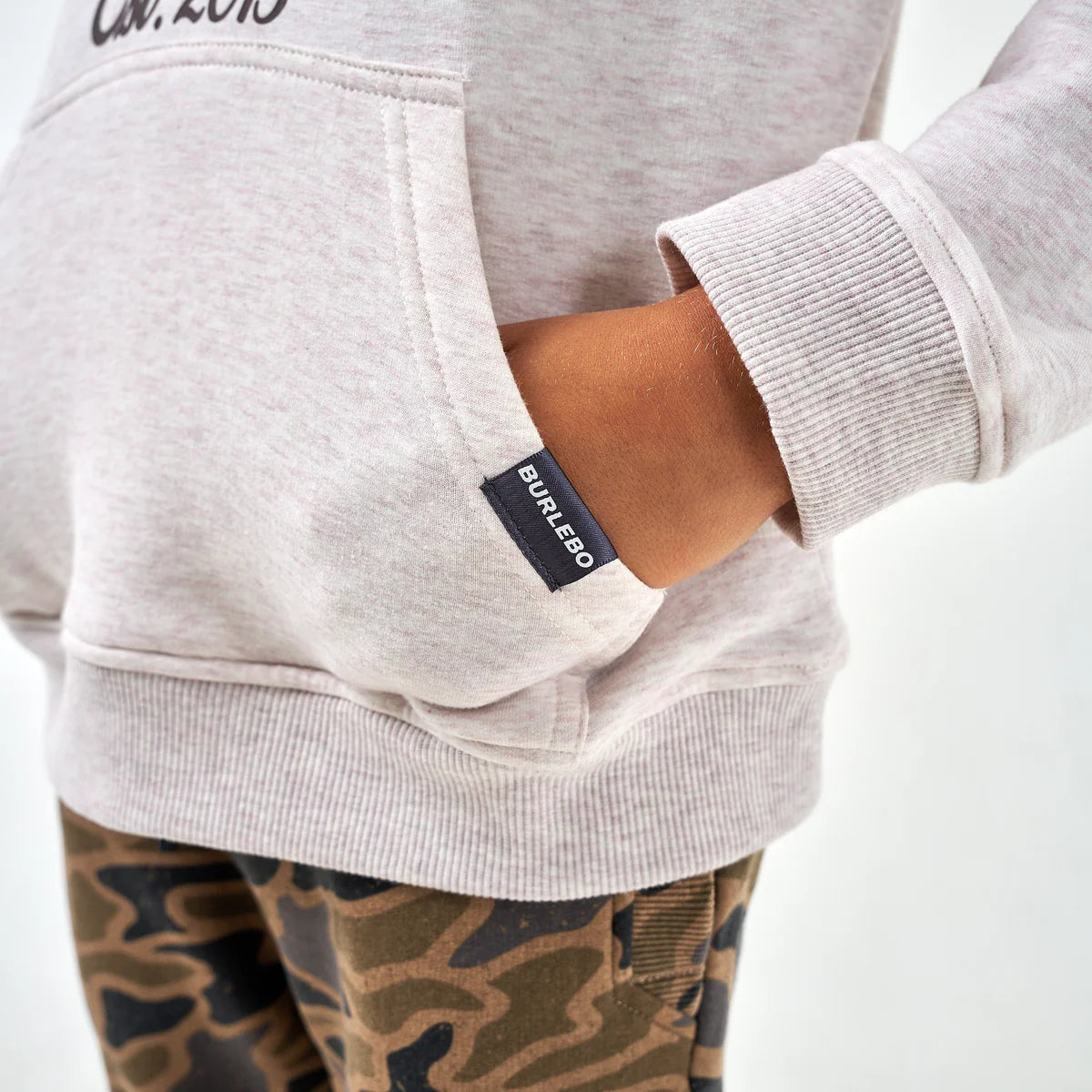 Burlebo Youth Fleece Hoodie - Whitetail Deer - Heather Oatmeal