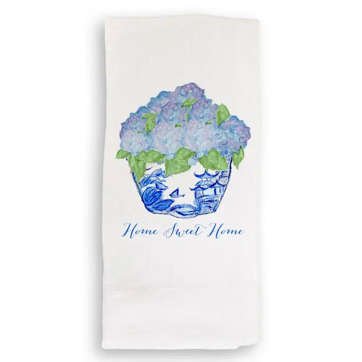 Blue & White Bowl with Hydrangeas Dishtowel