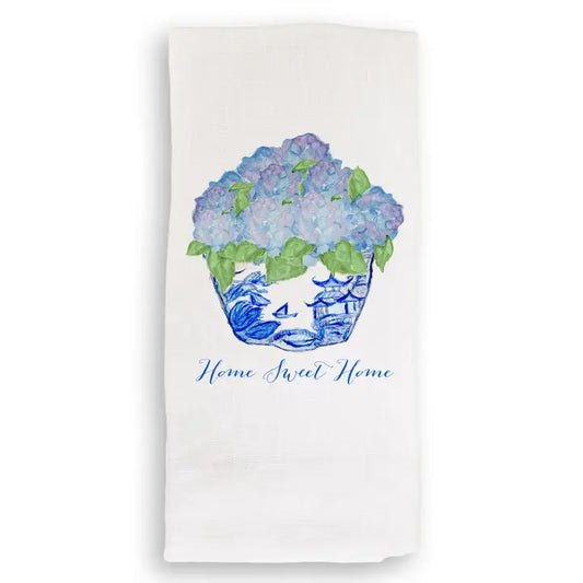 Blue & White Bowl with Hydrangeas Dishtowel