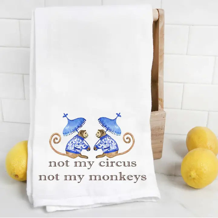 Not My Circus Not My Monkeys Blue Chinoiserie Tea Towel