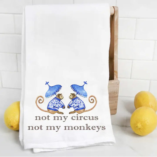 Not My Circus Not My Monkeys Blue Chinoiserie Tea Towel